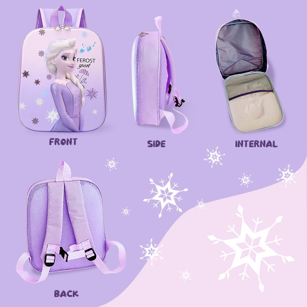 PALAY® Kindergarten Backpack for Girls Purple Princess Elsa Backpack for School Girls Small Waterproof Bookbag Backpack for Preschool Girls Children's Day Gift School Gift for Girls Age 2-5 Years