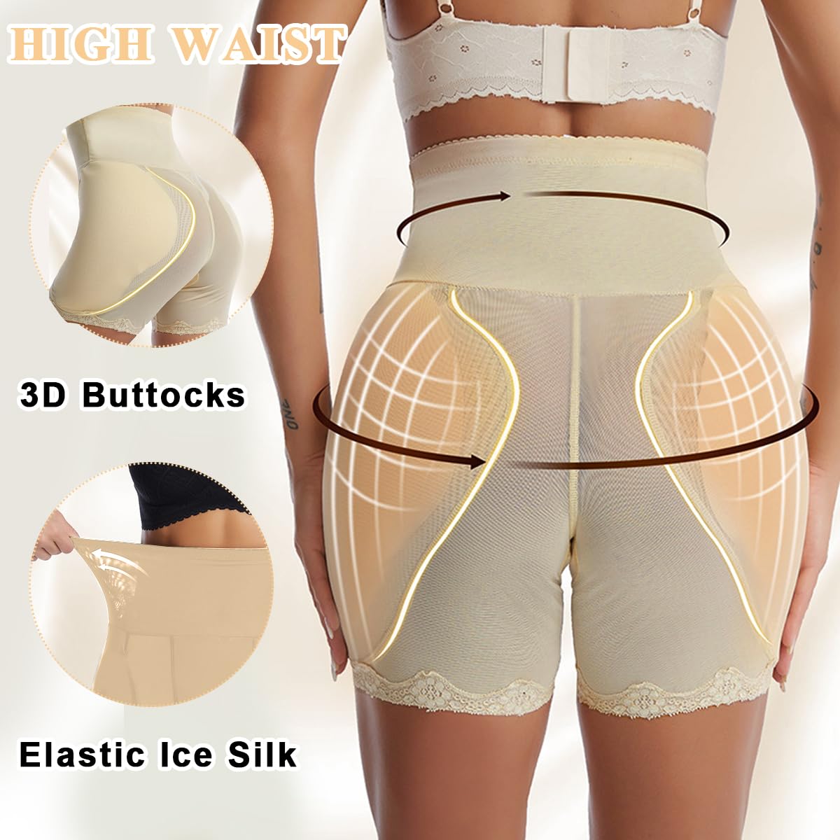 PALAY Hip Pads for Women with Dual Hip Insert Pads and 78 cm Waist Fit | Apricot XL Shapewear