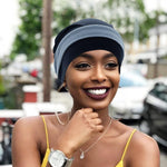 PALAY® Women Hair Wrap Head Wrap Grey Flower Hair Wrap Cap Turban Cap Slouchy Chemo Cap Head Wrap Hat for Women Sleep Hat Headwear, Navy