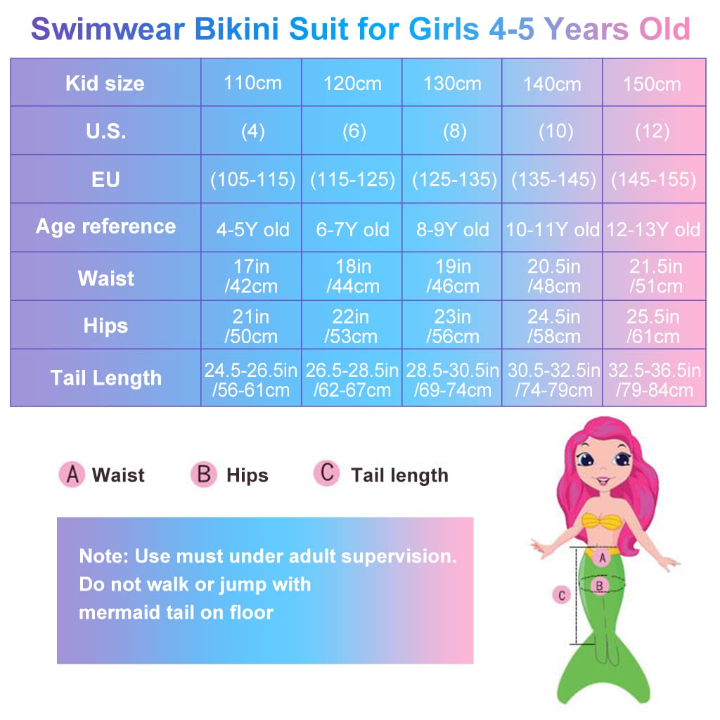 PALAY Mermaid Swimming Suit 3Pcs Set for Girls 4–7 Years | Cute Princess Swimwear Costume
