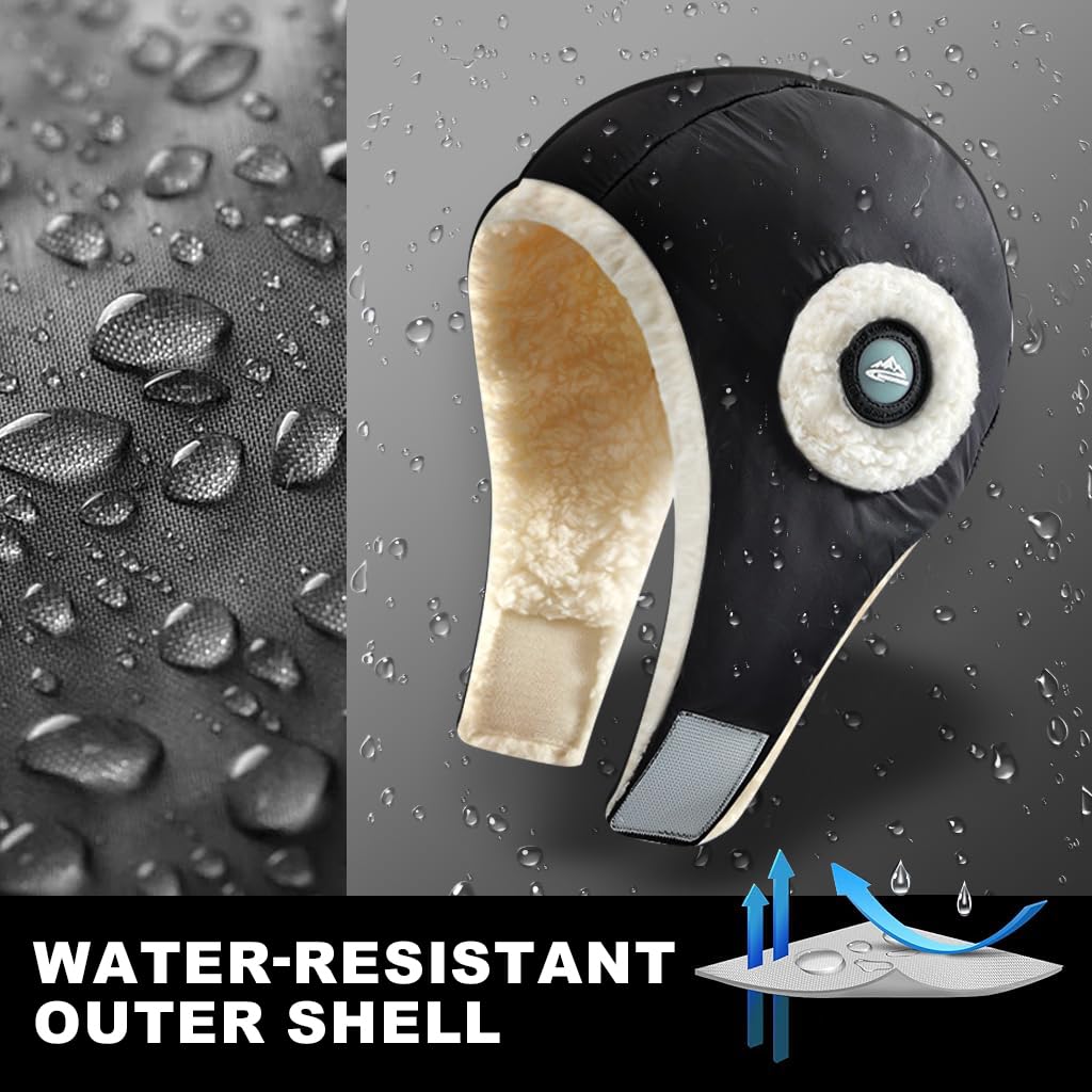 PALAY Thermal Winter Ski Hat for Men with Adjustable Earflap and Cotton Fleece Liner | Windproof Black Cap for Outdoor Sports