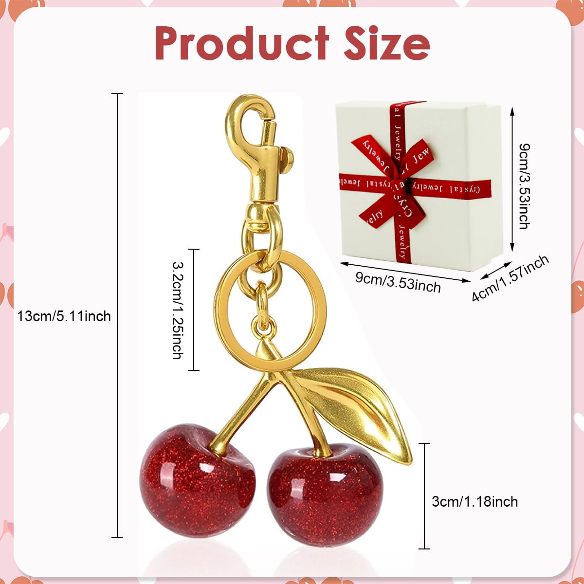 PALAY Bag Charms Red Cherry Keychain with Gift Box featuring Glittering Pendant for Women