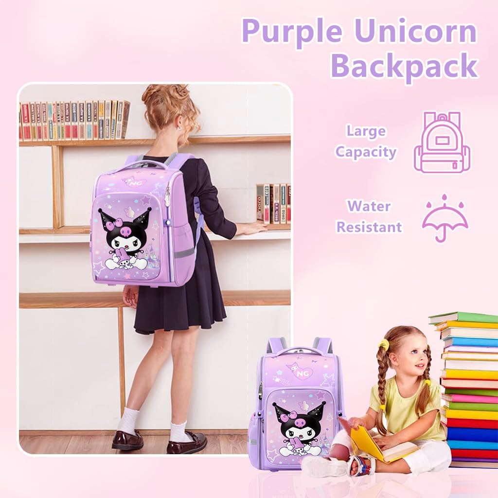 PALAY Kuromi Backpack for School Girls 7–12 with Multi Layer Storage and Ergonomic Straps
