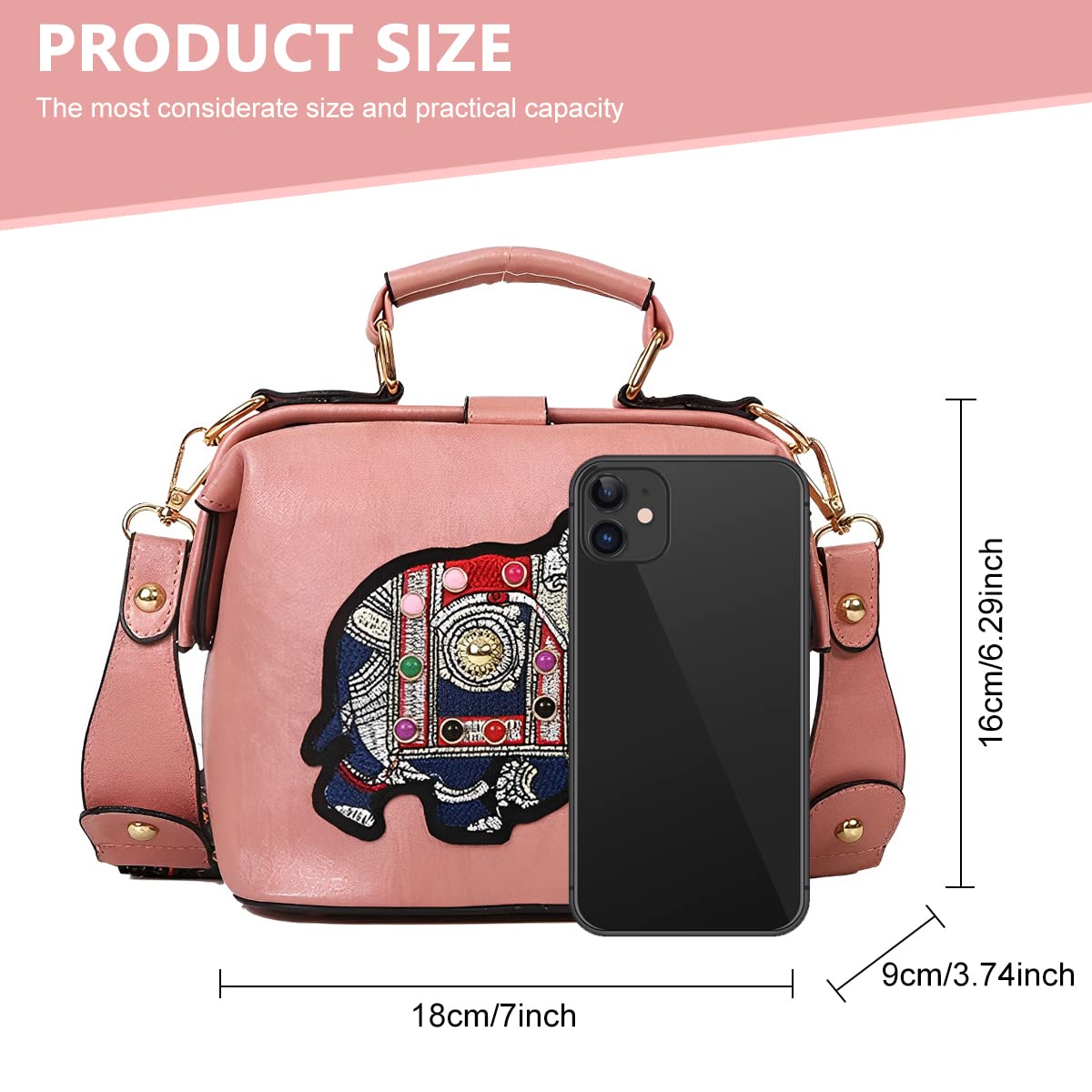 PALAY Crossbody Bag for Women 18×10×16 cm with Adjustable Strap and Embroidered Applique Design
