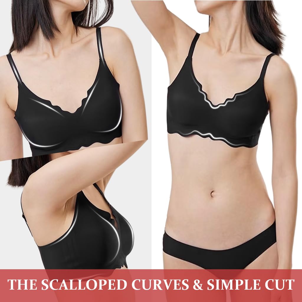 PALAY Seamless Bra for Women with Floral V Neck Design and Removable Pads | Ice Silk Comfort