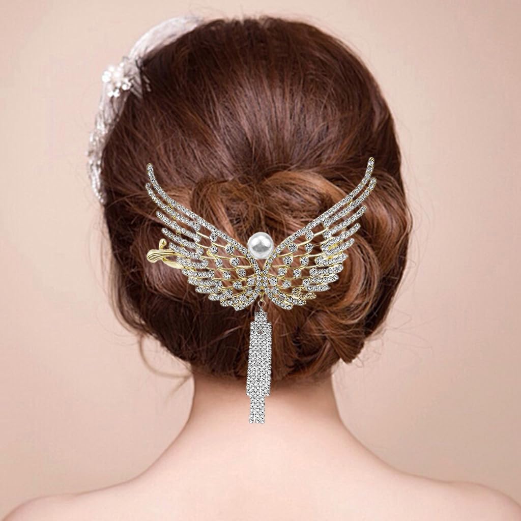 PALAY Hair Buns for Women Set of 2 with Butterfly Metal Rhinestone Tassels | Elegant Bun Maker Clips