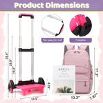 PALAY School Backpack on Wheels for Girls with 6 Rollers & Retractable Pull Handle | Detachable Wheel Stand and 14 Inch Storage