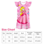 PALAY® Girls Dress Princess Peach Dress Costume for Toddler Kids, Cartoon Ruffle Sleeve Summer Homewear Dresses Silk-Feel Party Dress for Girls 5-6 Years Old Gift, Pink