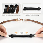 PALAY® 2pcs Women Classic Leather Belt With Square Gold Silver Buckle For Jeans Pants - Black & Brown