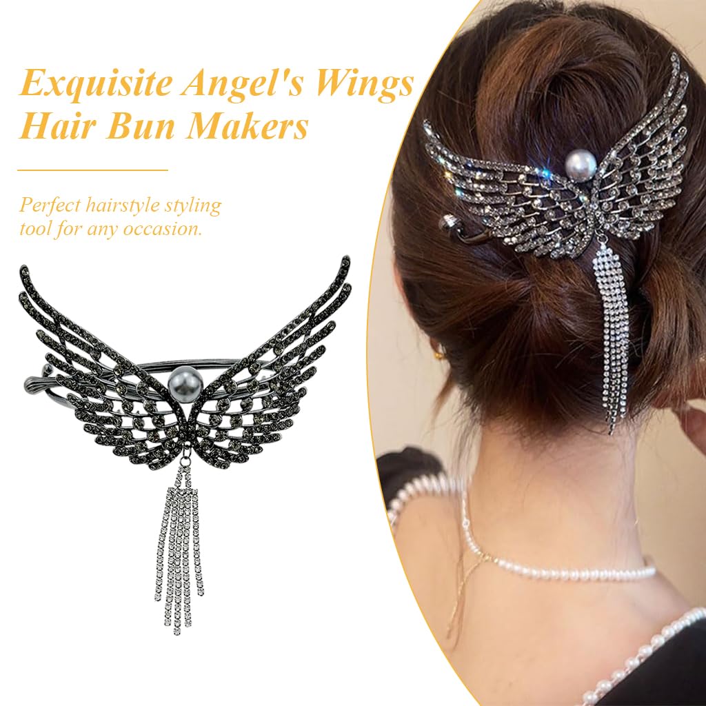 PALAY Hair Buns for Women Set of 2 with Butterfly Metal Rhinestone Tassels | Elegant Bun Maker Clips
