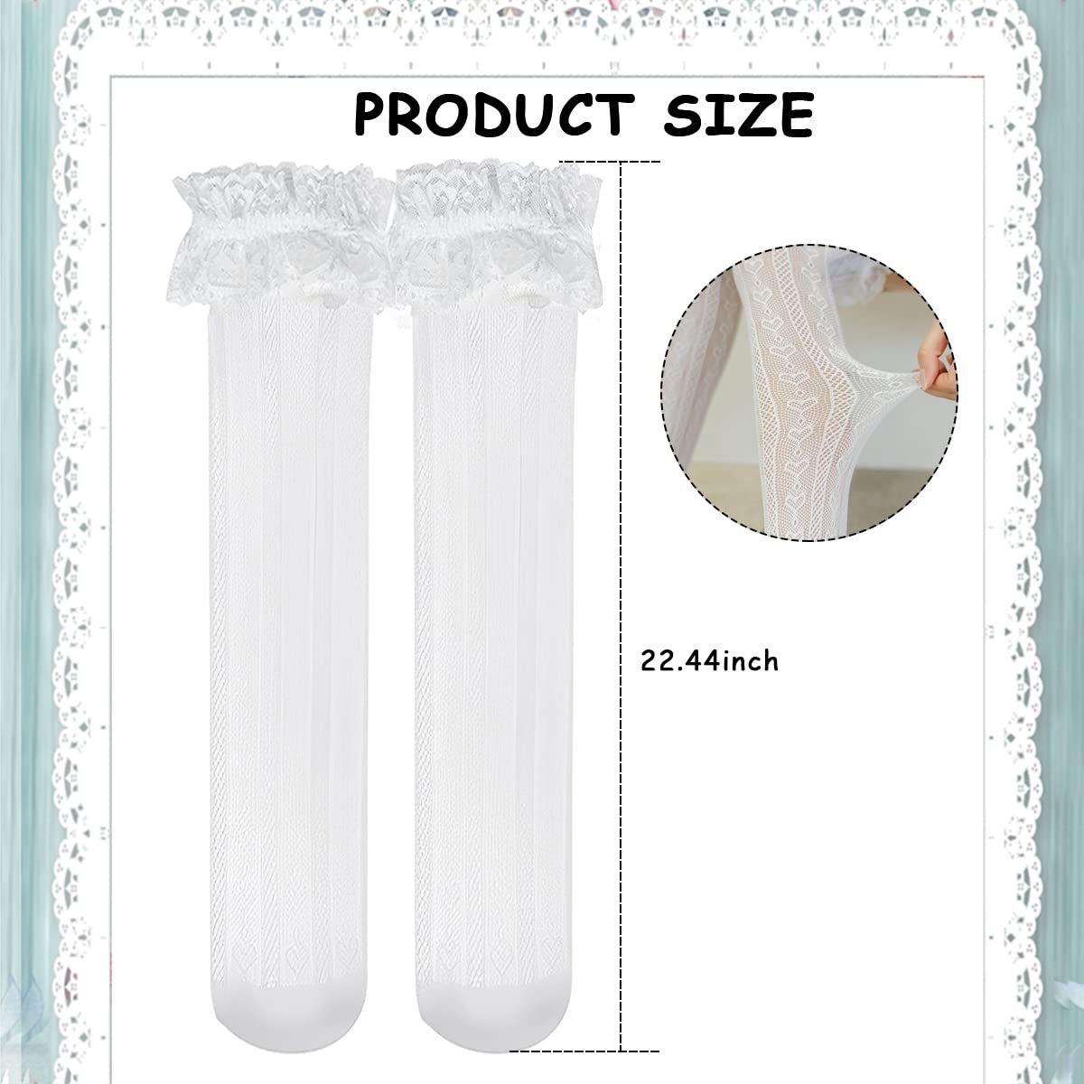 PALAY Lolita Lace Socks for Girls featuring Hollow Out Fishnet Design 22.44 in Length White