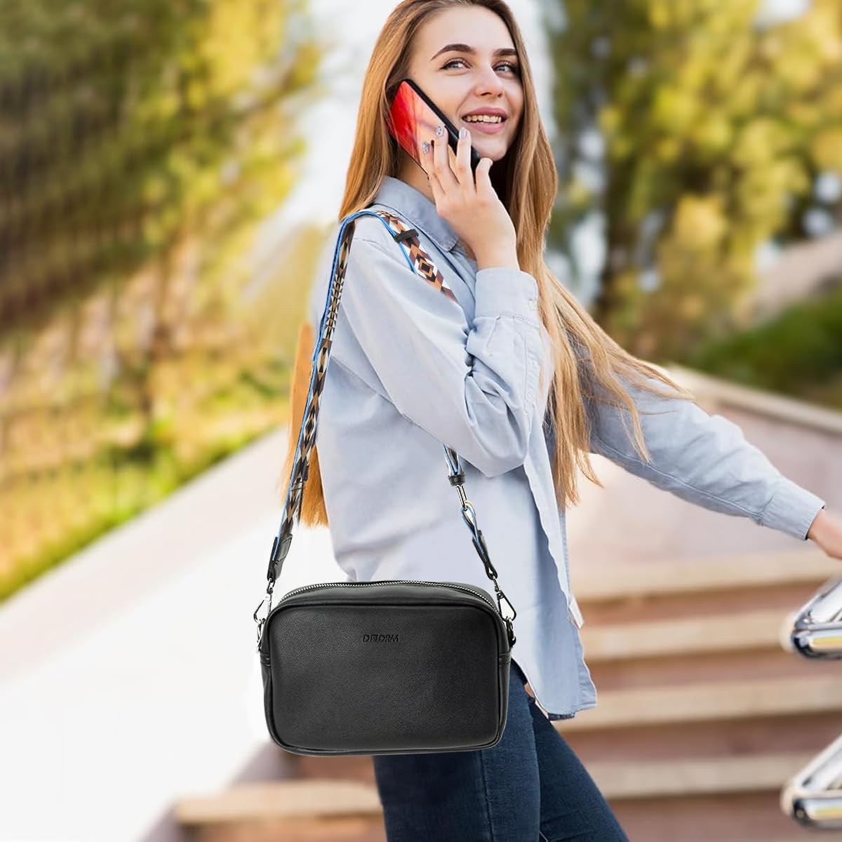 PALAY Crossbody Bag for Women with Adjustable Printed Strap and PVC Leather | 8.66x2.76x5.51 in