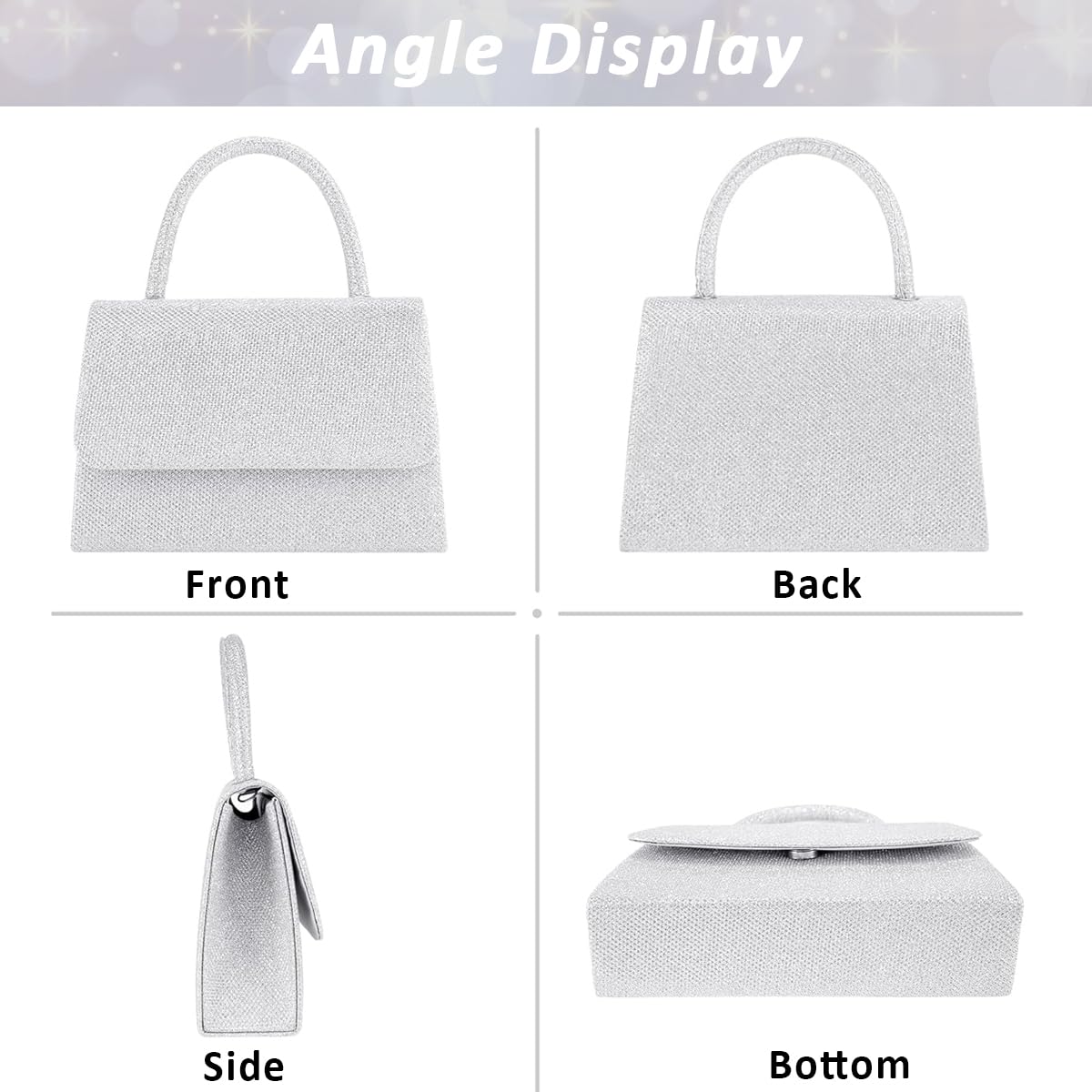 PALAY® Clutch Bag for Women Fashion Evening Bag Sparkling Silver Tote Bag Handbag for Women with Detachable Chain Top Handle Evening Clutch Bag, Elegant Crossbody Bag Chain Bag Handbag