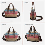 PALAY Canvas Tote Bag for Work and Travel with Removable Shoulder Belt 36x12x37 cm | Stripy Print