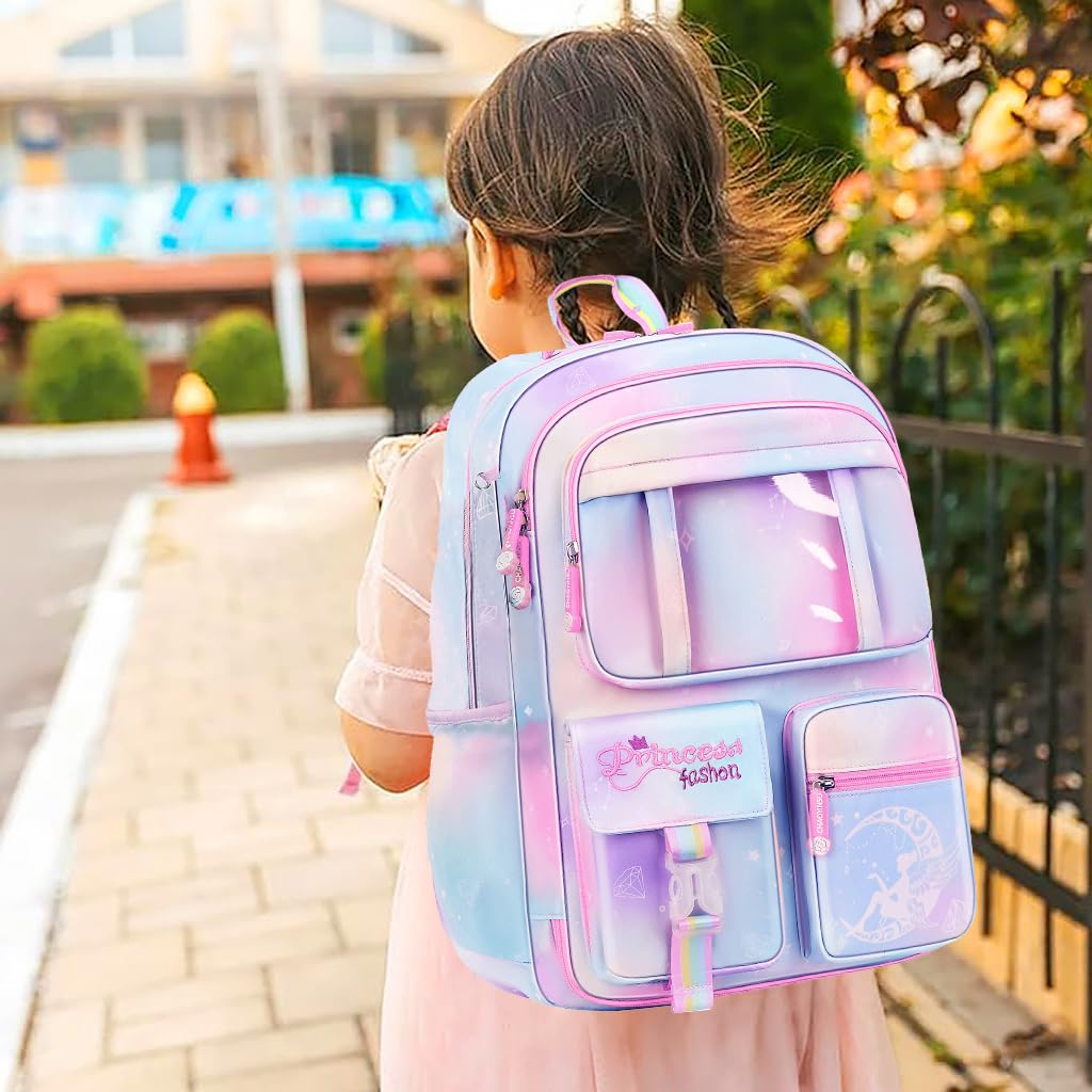 PALAY School Bag for Girls featuring 2 Main Compartments and Padded Straps | Purple Backpack