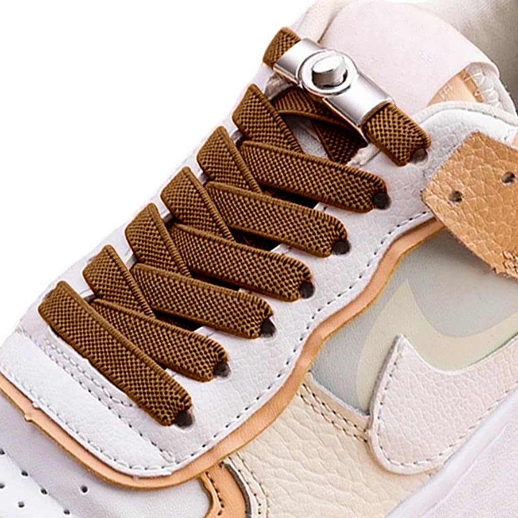 PALAY No Tie Shoelaces for Kids with Twistlock Metal Buckles and Elastic Nylon | 2 Pairs Black & Brown
