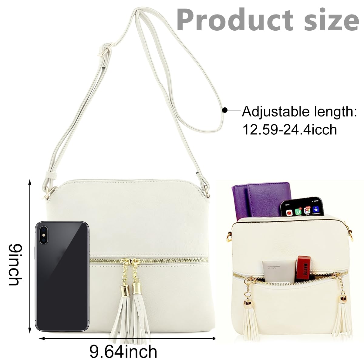 PALAY Leather Crossbody Bag for Women with Dual Tassel Zippers and Adjustable Strap | 24×23 cm Beige PU Shoulder Bag