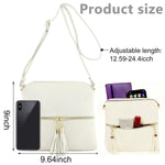 PALAY Leather Crossbody Bag for Women with Dual Tassel Zippers and Adjustable Strap | 24×23 cm Beige PU Shoulder Bag