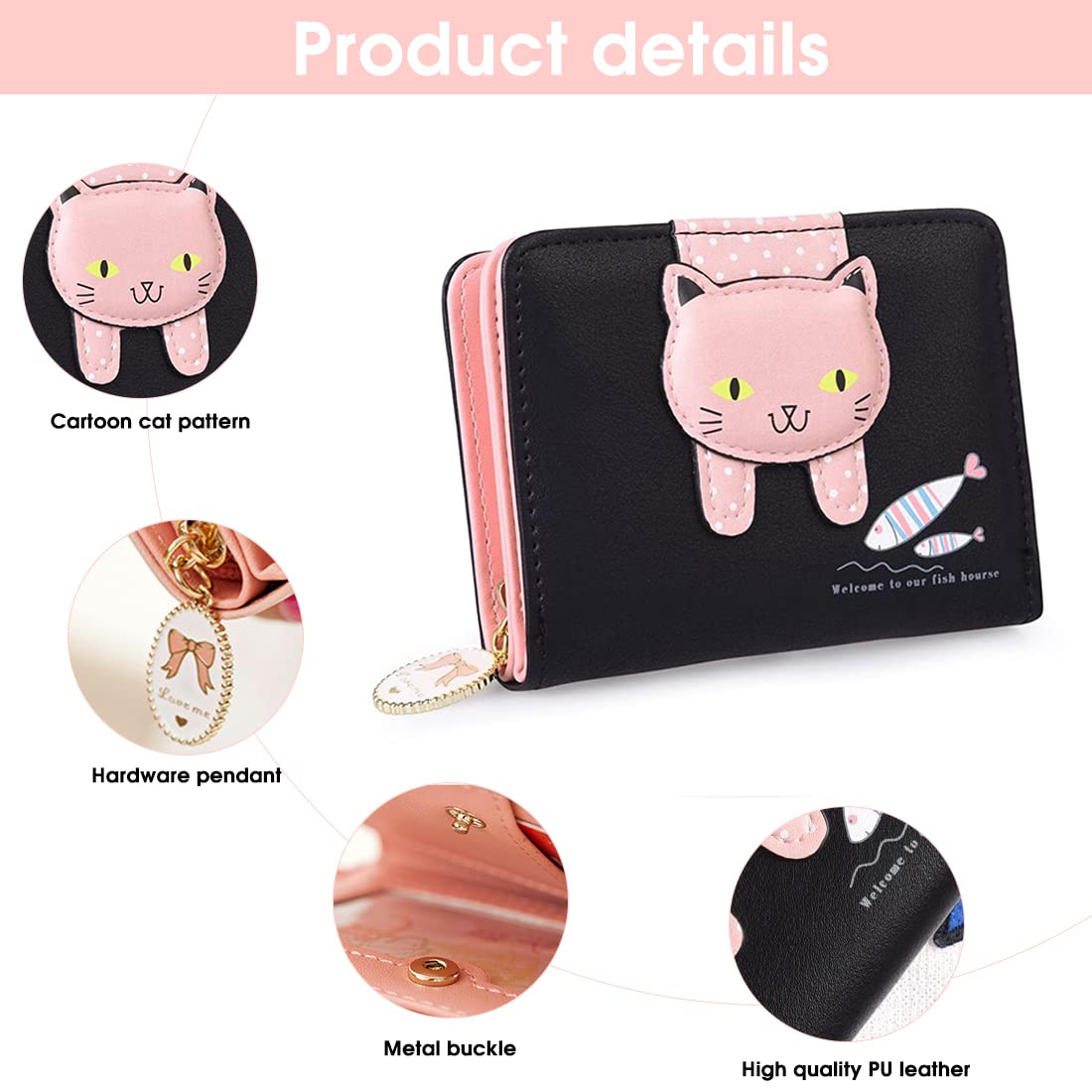 PALAY® Small Wallets for Women Stylish Latest PU Leather Coins Zipper Pocket Handbags Purse for Girls with Rabbit-Shaped Metal Tassels Pendant Purse (Black)