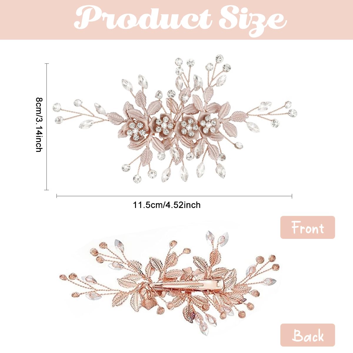 PALAY Flower Hair Clips for Weddings featuring Rhinestones and Metal Floral Design 2 PCS