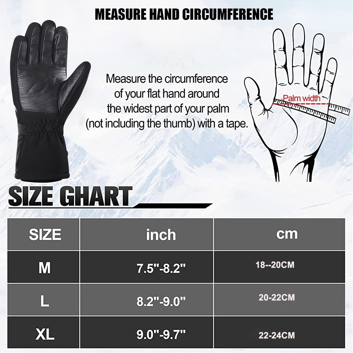 PALAY Winter Gloves for Skiing and Riding with Touch Screen Fingers and Anti Slip PU Palm | Windproof Waterproof for Men 8.5–9 cm Hand Width