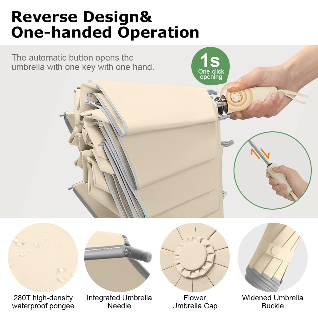 PALAY Umbrella for Rain with 10 Dual Ribs and Auto Open Close | Compact Khaki 3PCS