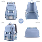 PALAY® School Backpack Fashion School Backpack for Girls Multi Compartments Blue Plaid Backpack Padded Handle & Shoulder Straps Burden-relief School BackpackTravel Backpack School Gifts for Girls
