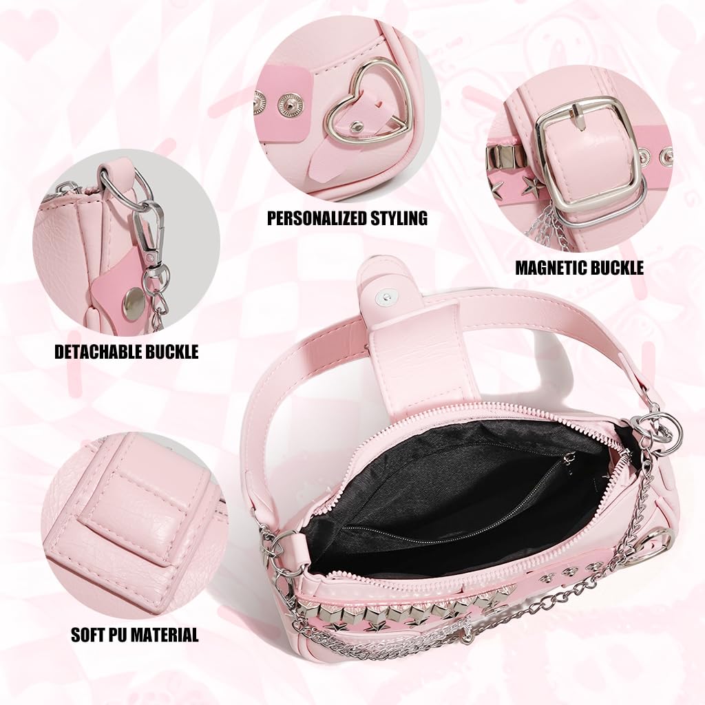 PALAY Shoulder Bag for Women featuring 22.5x3.5x12cm Size and Detachable Chain Strap | Y2K Pink Hobo Style