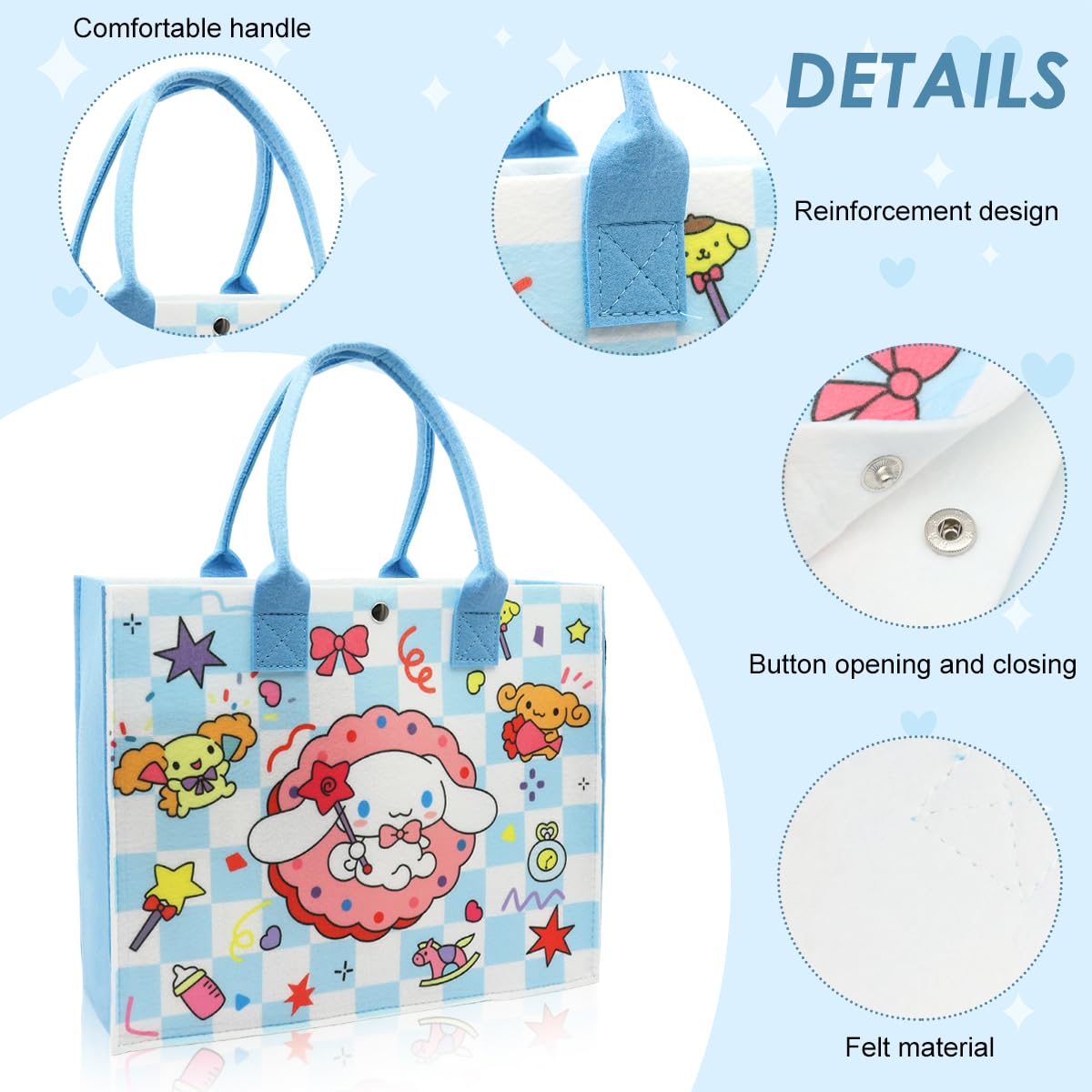 PALAY Shopping Bag for Grocery with 34x11x27cm Spacious Design featuring Felt Material | Kawaii Cinnamoroll Tote for Daily Use