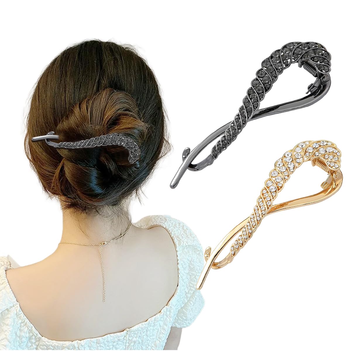 PALAY Hair Bun Clips for Effortless Updos with Rhinestone Design and 2 Color Options | Alloy Construction