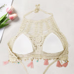 PALAY Womens Crochet Bikini Top for Summer Beachwear with Tassels and Halter Tie | 3 PCS Boho Set