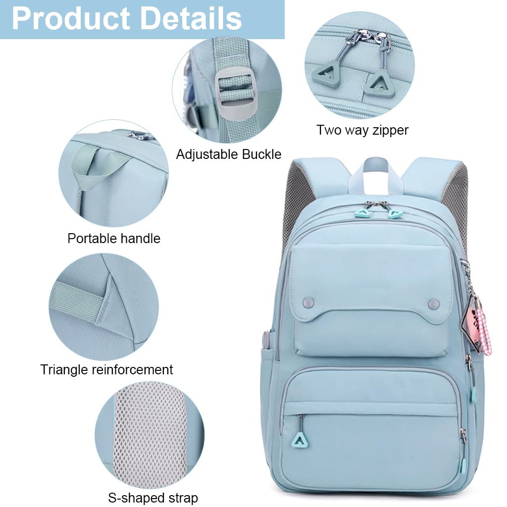 PALAY Fashion Backpack for Students with Multi Pouches and Padded Straps | Blue Nylon 2 PCS