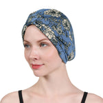 PALAY Chemo Caps for Women with Satin Liner and Cotton Floral Print | Soft Blue Headwrap
