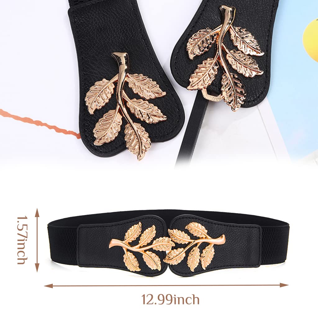 PALAY Fashion Elastic Skinny Belts for Dresses with Golden Leaf Buckle 66–90cm Waist | Women
