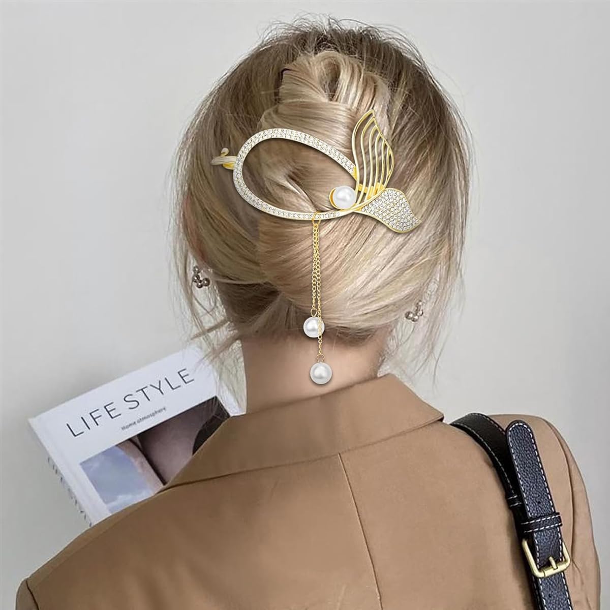 PALAY Hair Clip for Women with Mermaid Tail and Faux Pearl Design | Alloy Non Slip Claw