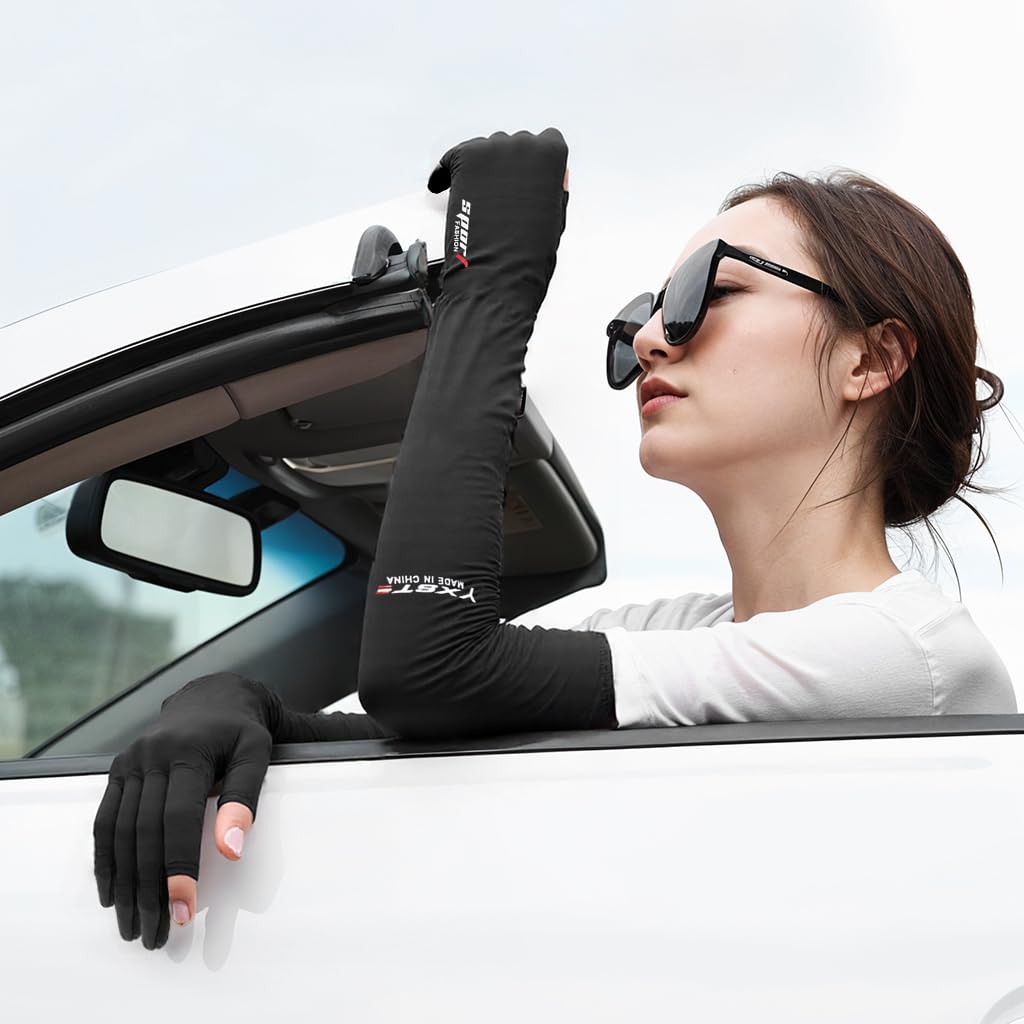 PALAY Hand Gloves for Sun Protection with Non Slip Palm and Touch Screen Design | Ice Silk UV Arm Sleeves