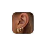 PALAY® Juego de 3 pares de aros dorados para mujer, gruesos, dorados y plateados, rellenos de oro de 14 quilates, hipoalergénicos, pequeños, modernos, aros gruesos
