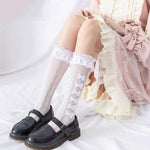 PALAY Lace Topped Calf Length Socks for Girls with Kawaii Bow Design 3 PCS | Lolita Fashion