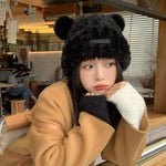 PALAY® Girls Winter Hat Soft Plush Warm Cute Bear Ear Hat Bear Beanie Hat Plush Bear Hat Kawaii Winter Hat for Girls Women, Black