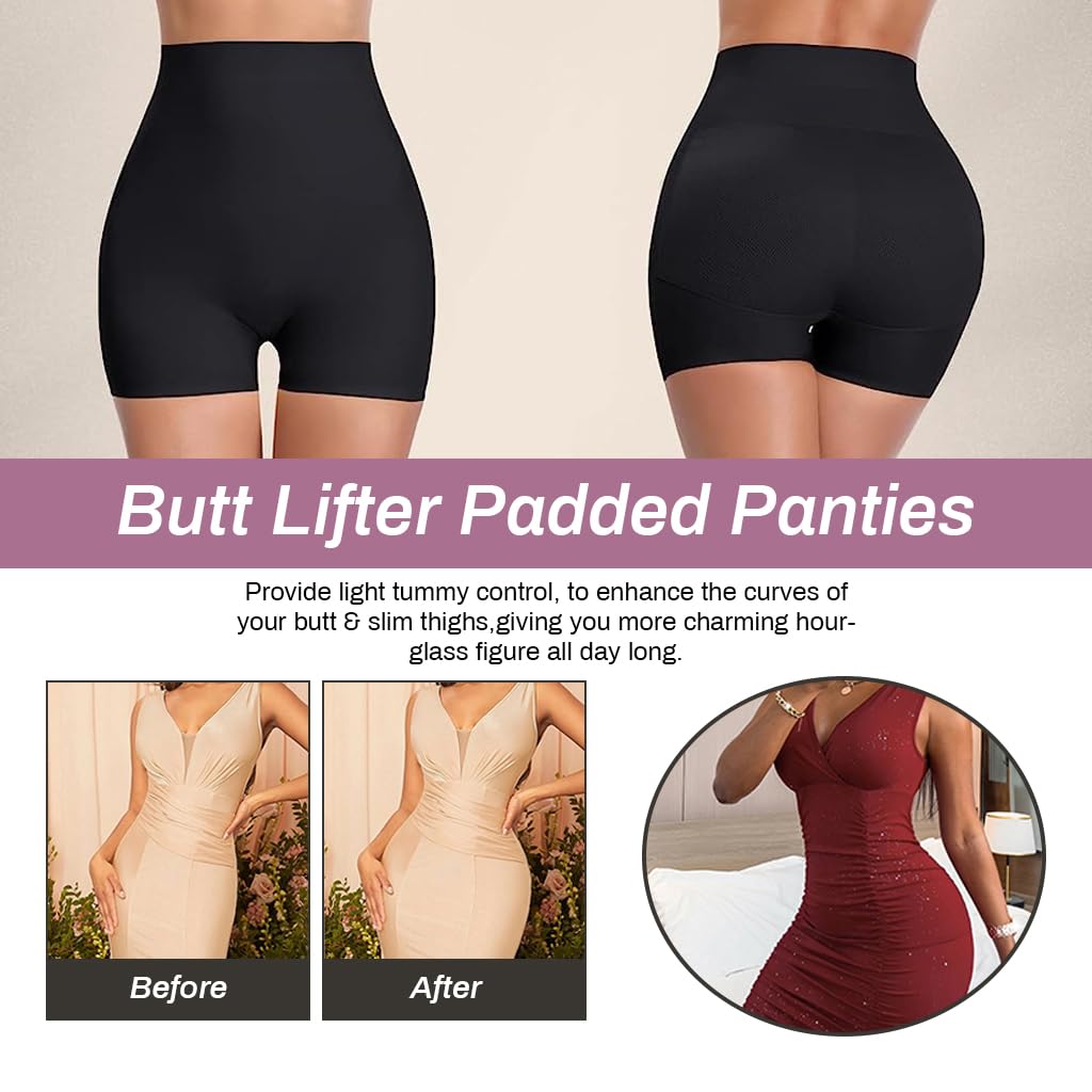 PALAY Butt Lifter Padded Underwear for Women with 3D Hip Pads and High Waist 2 PCS | Seamless Tummy Control Shaper Shorts