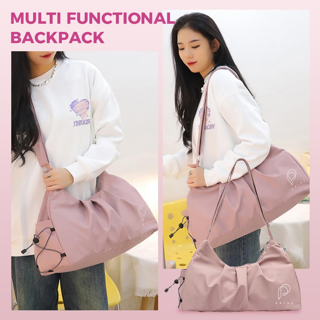 PALAY Women Gym Bag for Travel and Fitness with Shoe Compartment and Waterproof Nylon | Pink Shoulder Duffle