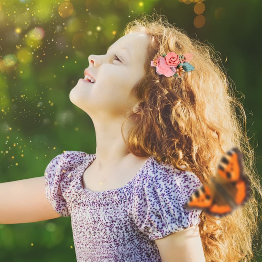 PALAY Flower Hair Clips for Girls featuring 3 pcs 3 in handmade floral fabric design | Pink set