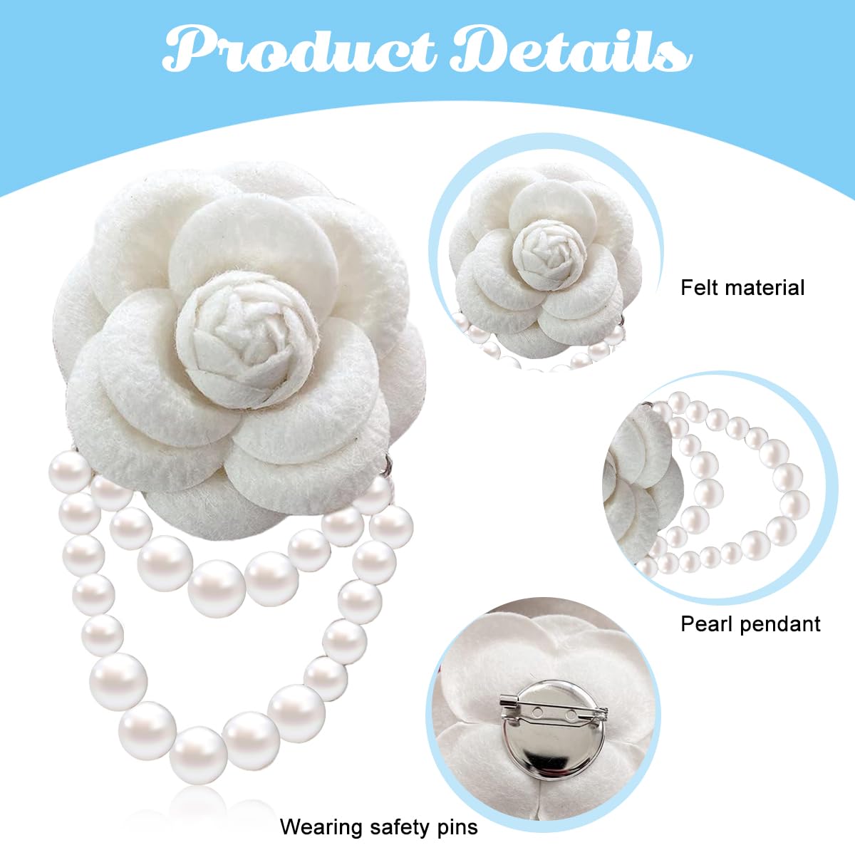 PALAY Camellia Flower Brooch for Women with Fabric Petals and Pearl Tassel | Elegant Gift