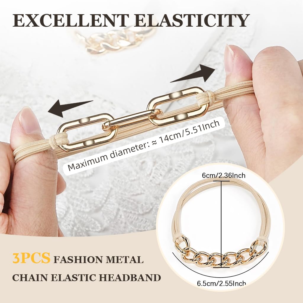 PALAY Hair Ties for Women featuring Golden Chain Charm Set of 3 | Stylish Wrist Bracelets
