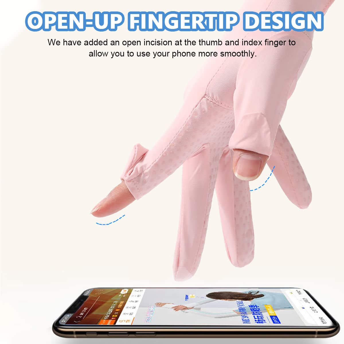 PALAY Sun Protection Gloves for Cycling and Driving with Open-Fingertip Design | Ice-Silk Cool Fabric 21cm Length for Women