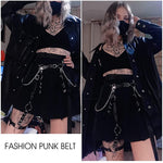PALAY Punk Waist Chain Belt for Women featuring Metal Rings and Heart Pendant | 110cm Black Faux Leather