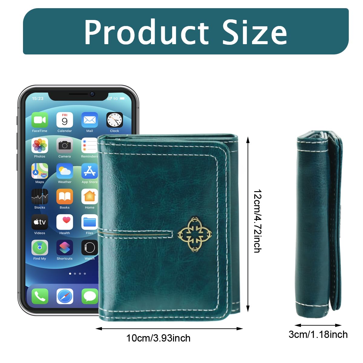 PALAY Small Wallet for Women with 8 Card Slots and RFID Blocking | Vintage Turquoise PU Leather Trifold Purse