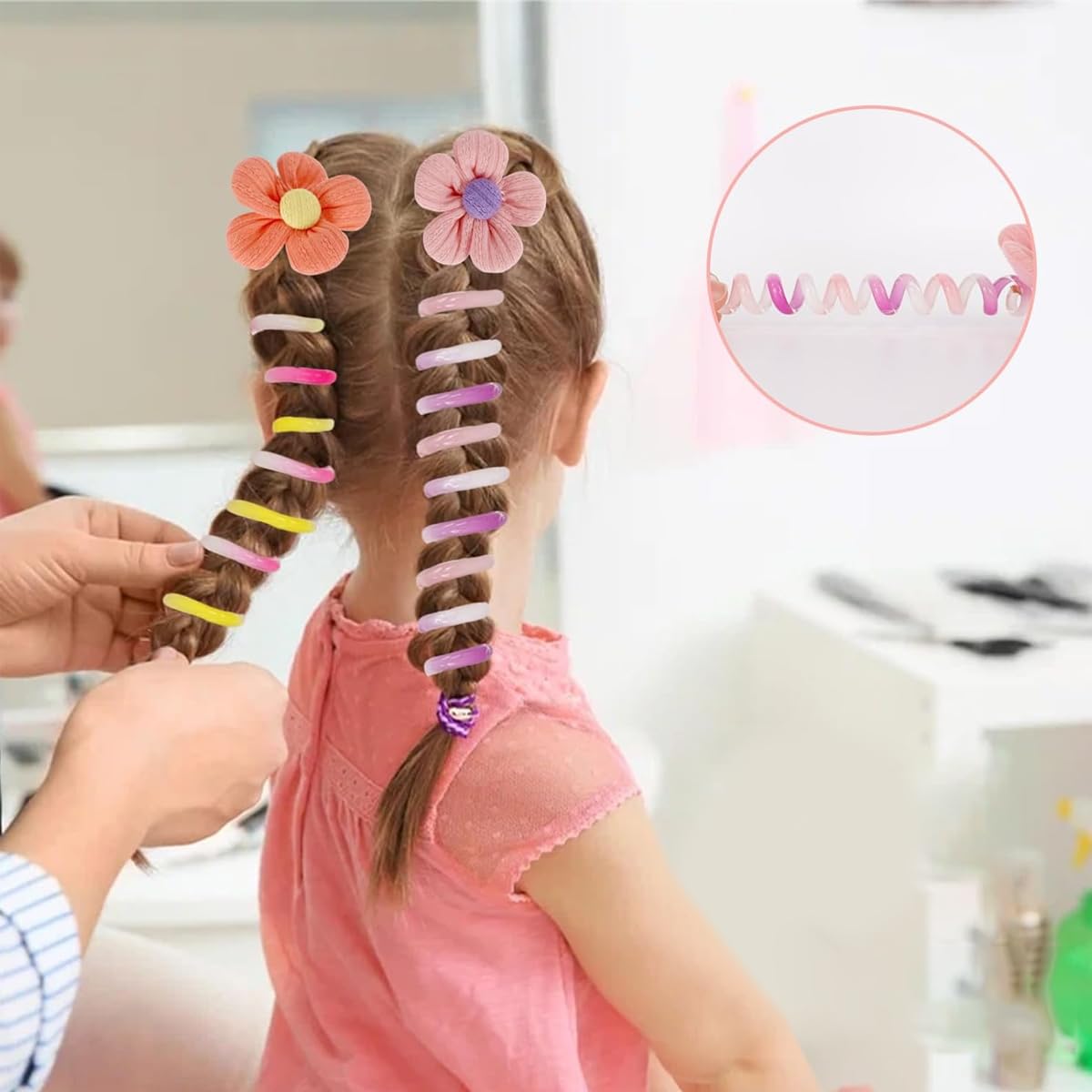 PALAY® 4pcs Spiral Hair Ties for Girls Colorful Braids Telephone Wire Hair Band for Kids Cute Cartoon Elastic Hair Tie Ponytail Holder Maker Hair Accessories for Girls Children