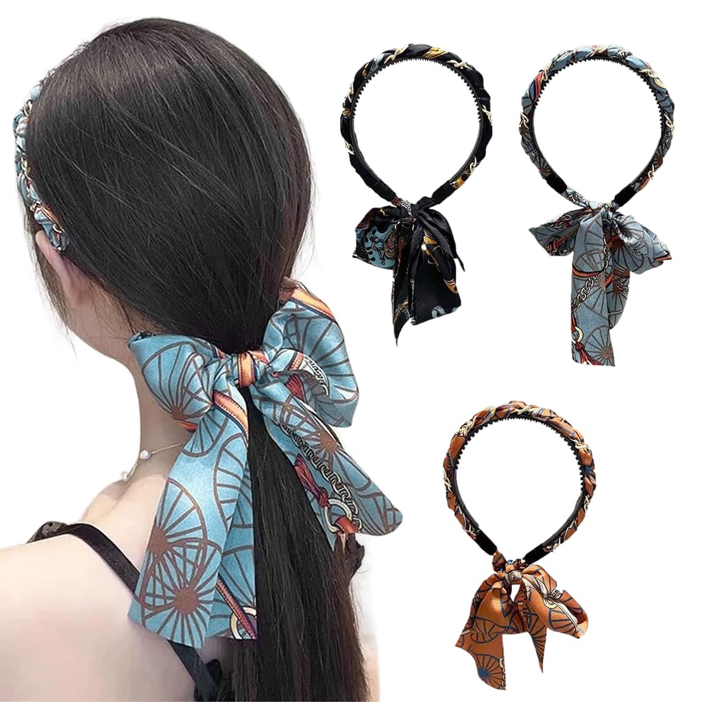 PALAY Floral Headbands for Girls 3pcs Set with 2 in 1 Ribbon Design | Countryside Chic Hair Accessory