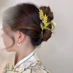 PALAY Hair Claw Clips for Women with Gold Wheat Design and Metal Texture | Elegant Styling Accessory
